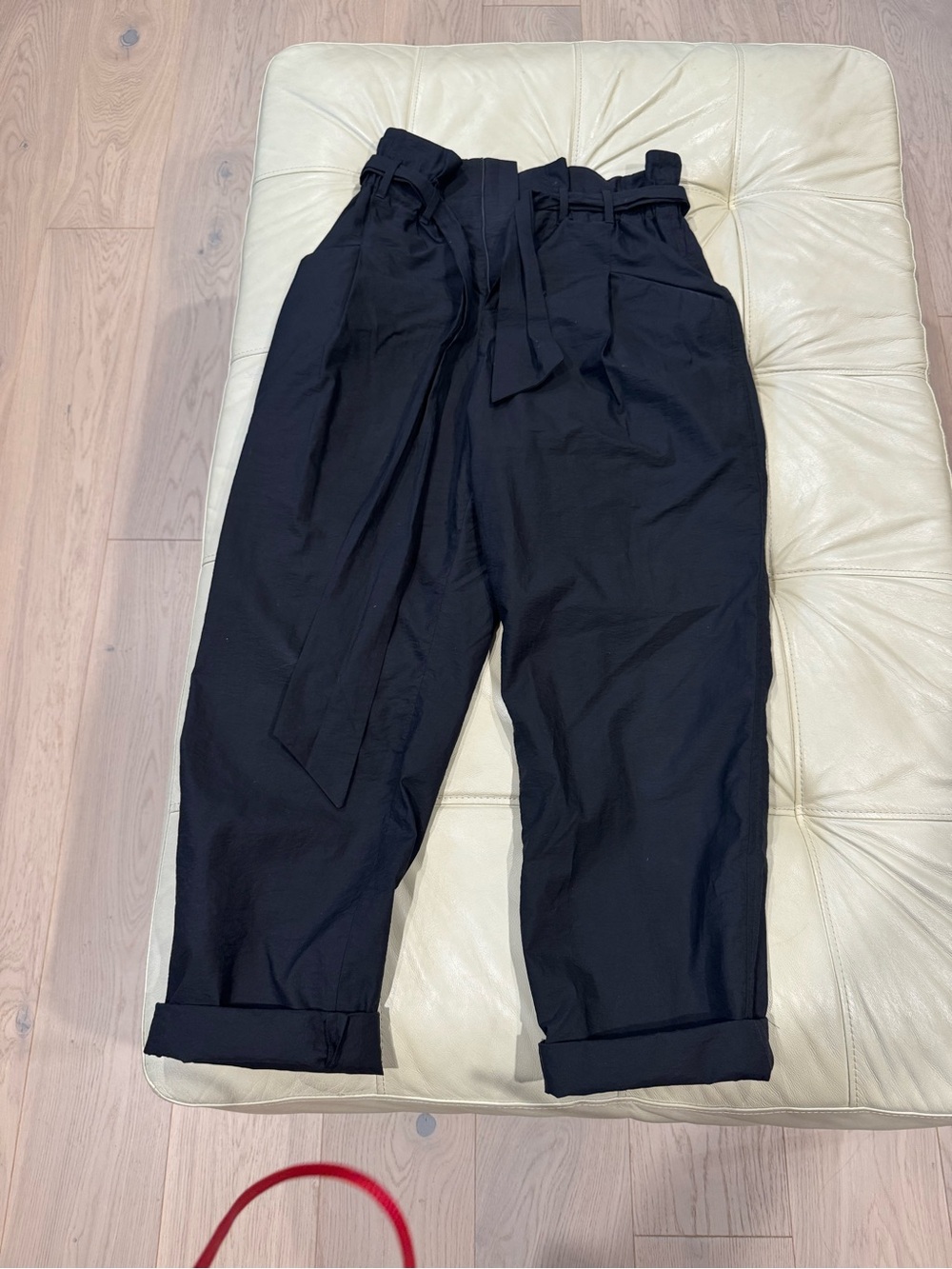 Brunello Cucinelli Silk Black High-Waist Paperbag Trousers with Tie